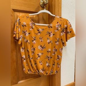 yellow open back blouse